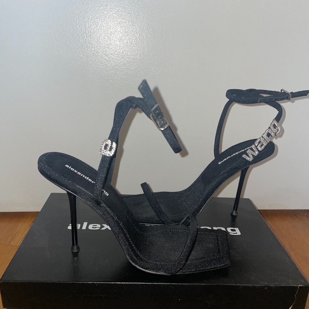 Alexander Wang Black Julie Logo Letters Sandal Heels
